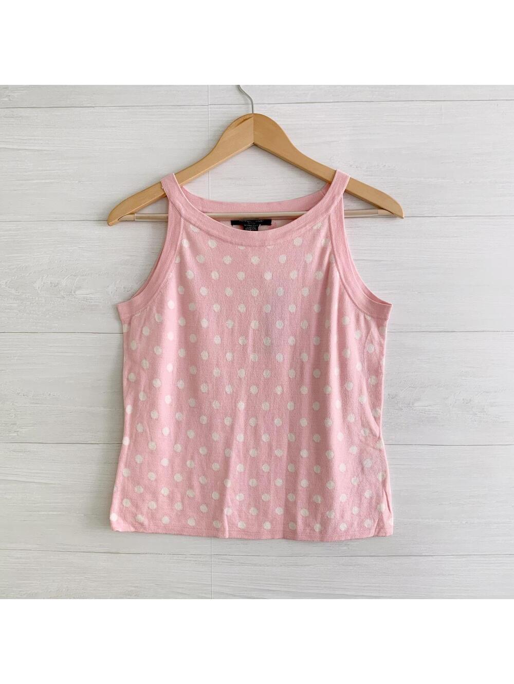 NWT August Silk Stretch - Pink ivory polka dot tank silk blend sweater top, L